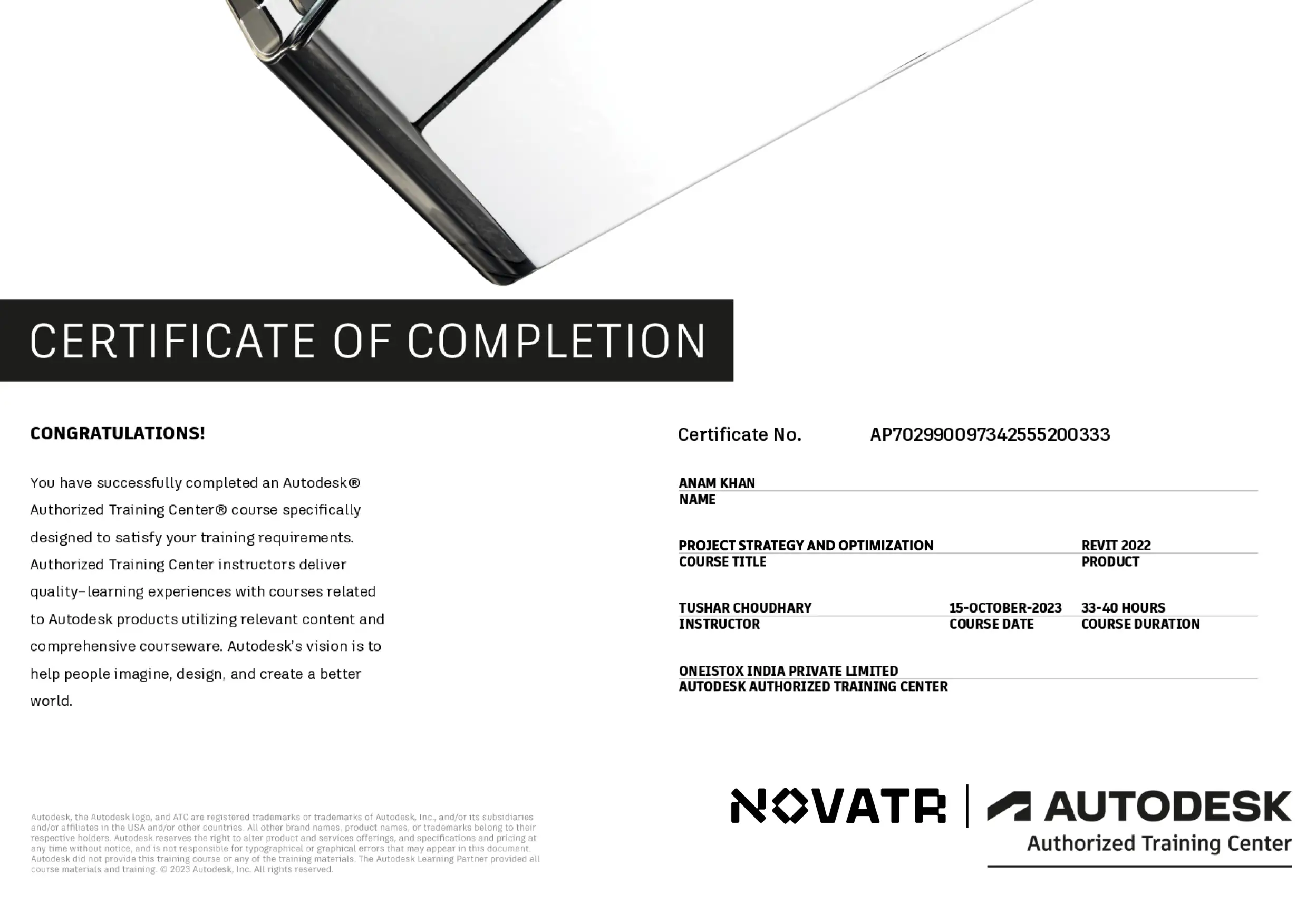 Autodesk Certificate_Project Strategy and Optimization