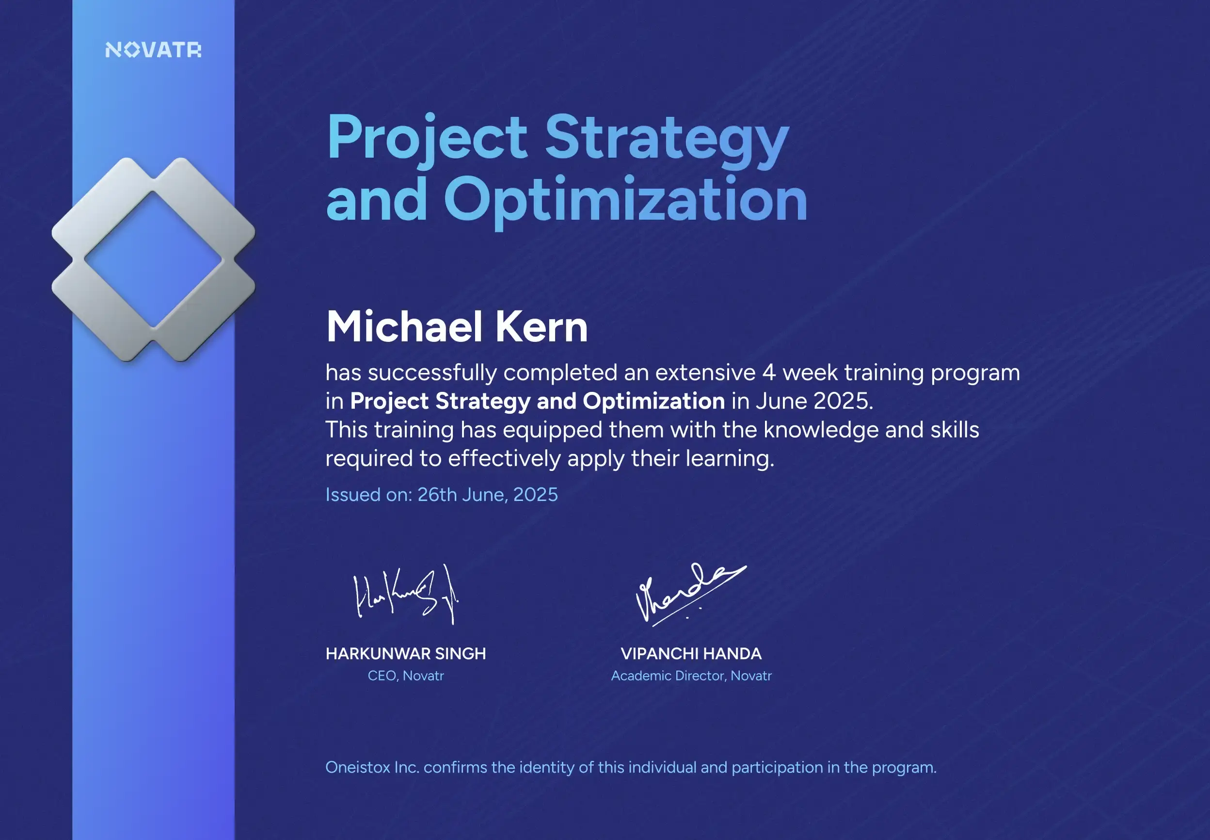 Novatr Certificate_Project Strategy and Optimization